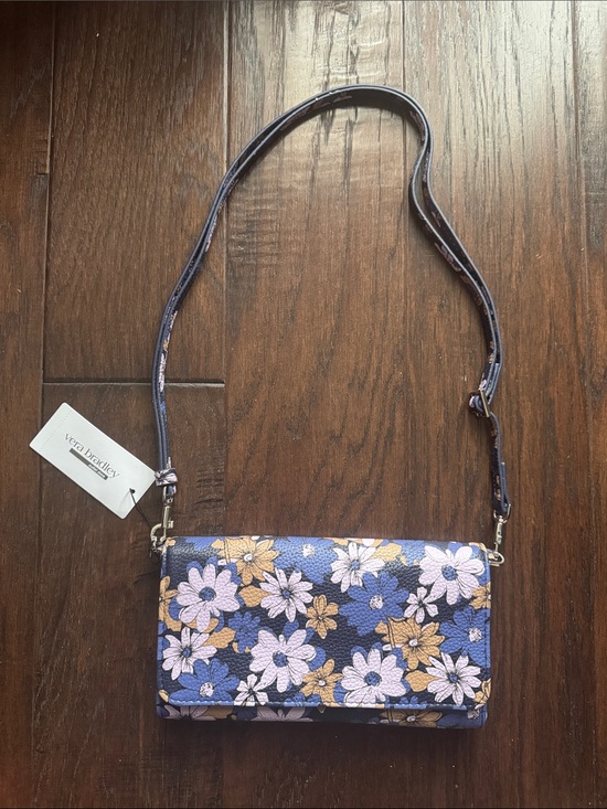 Vera Bradley Handbags - Vera Bradley Black, Pink and Purple Floral Crossbody Wallet